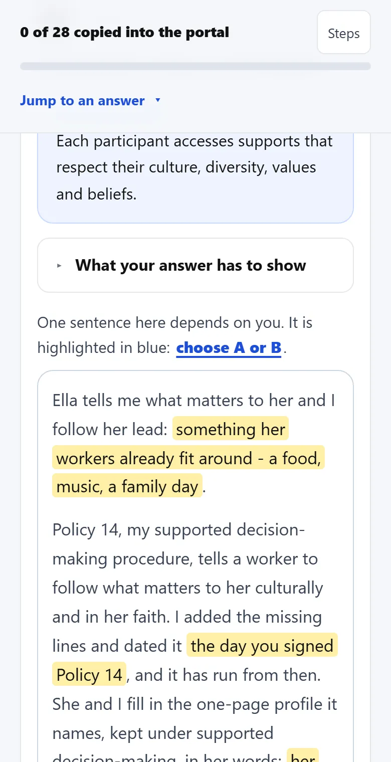 Sample pack, step 2: one of the 28 answers